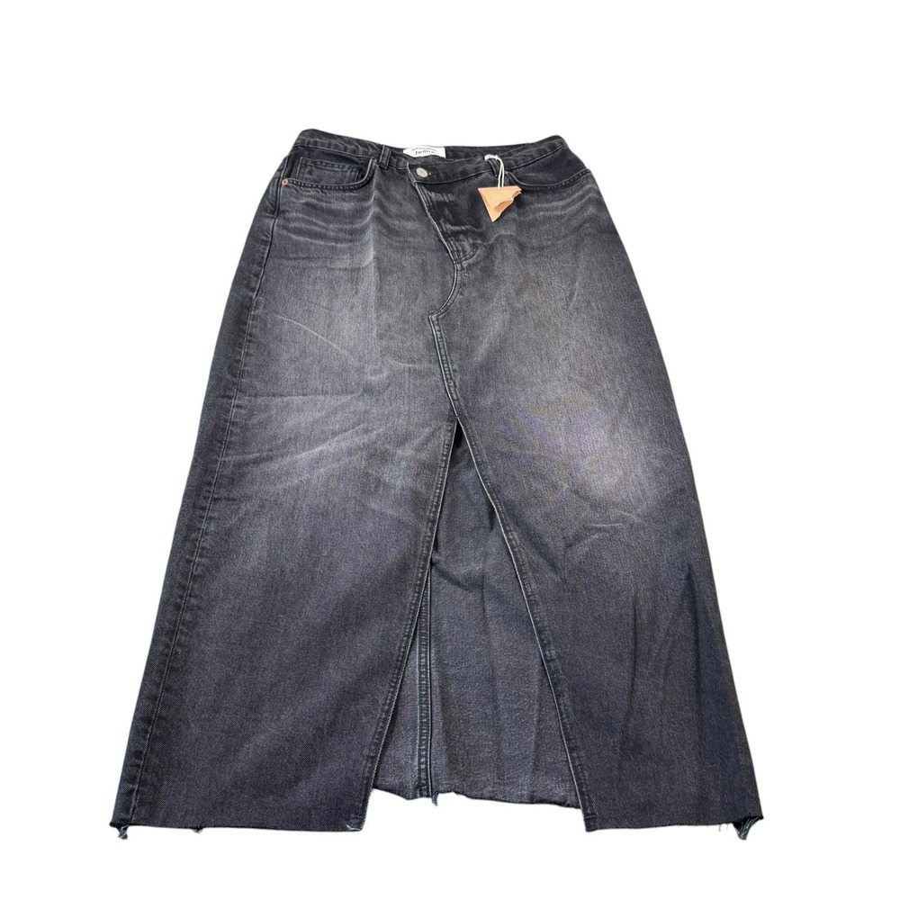 Reformation Jeans Black Asymmetric Denim Full Length Skirt Size 30 NWT